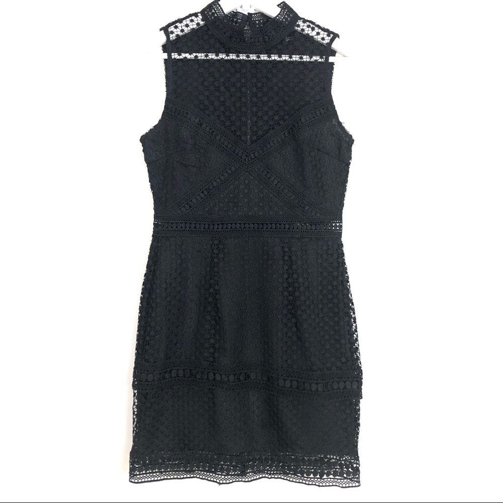 Lulu's High Neck Sleeveless Lace Mini Dress